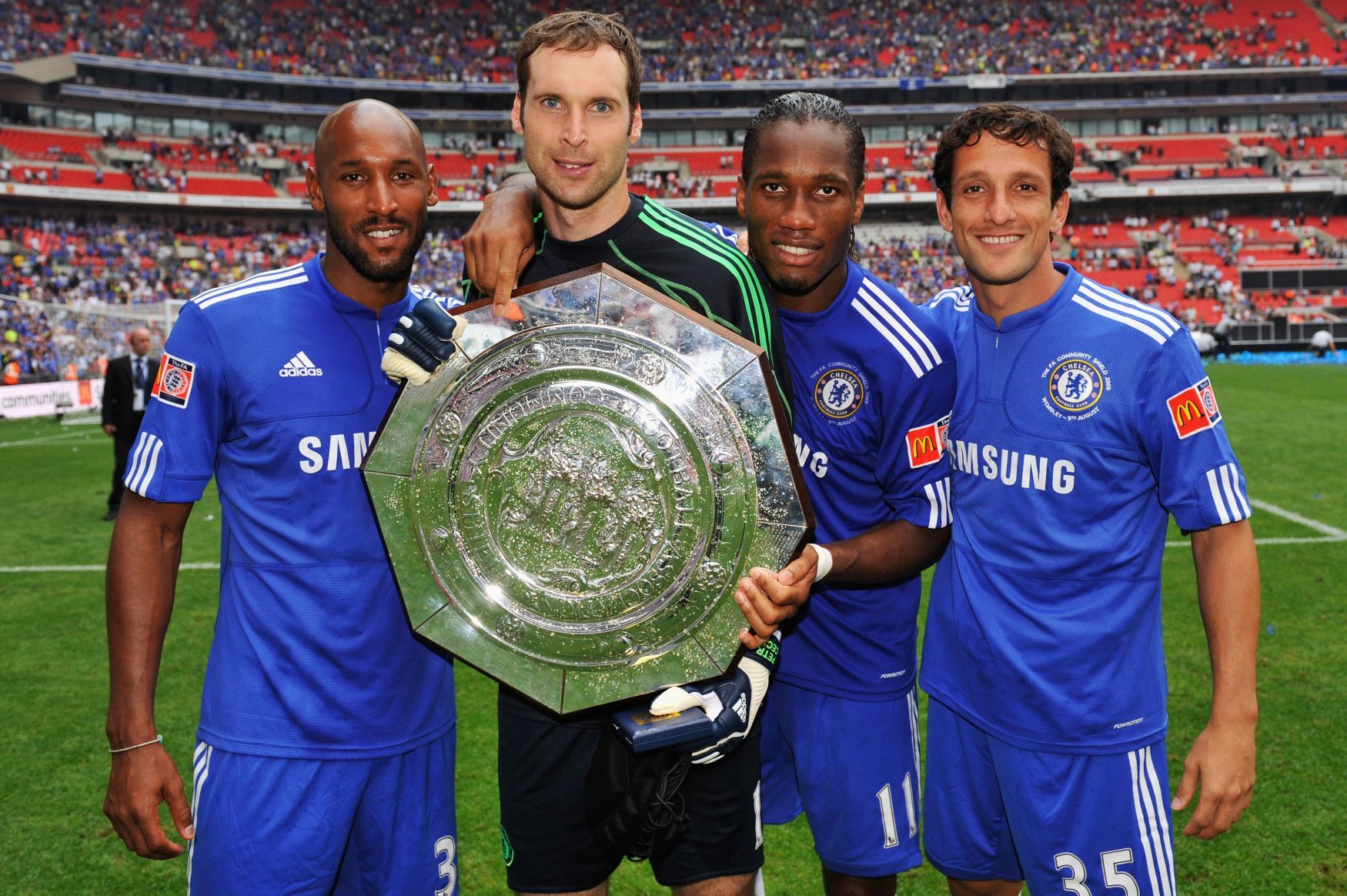Community Shield 2009: Nicolas Anelka, Petr Čech, Didier Drogba a Juliano Belletti (Chelsea)
