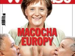 Před rokem šokoval týdeník Wprost obrázkem Merkelové jako kojné Evropy.