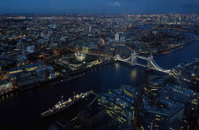 Tower Bridge is pictured from The View gallery at the Shard in London