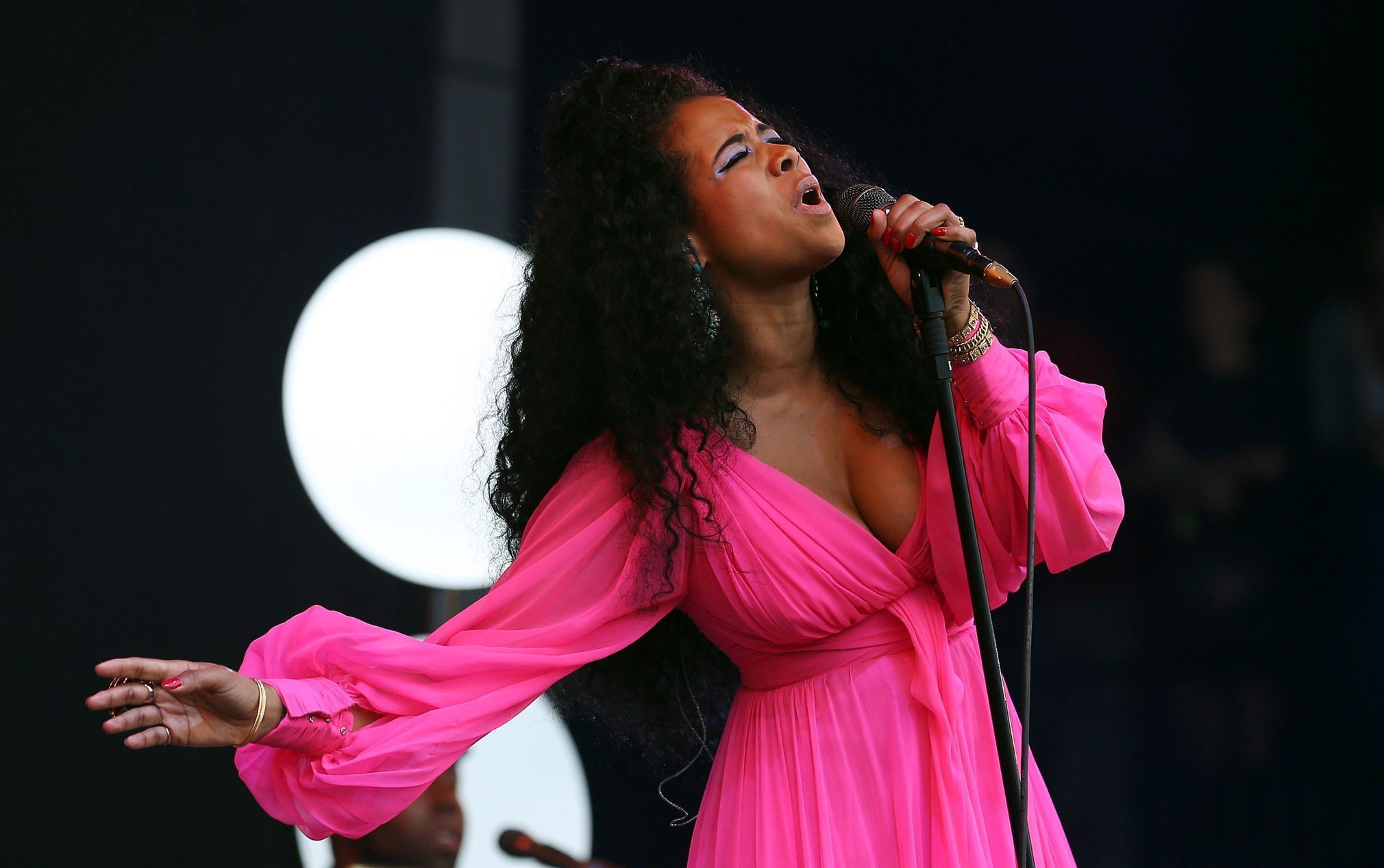 U.S. singer Kelis performs on the Pyramid stage at Worthy Farm in Somerset, during the Glastonbury Festival