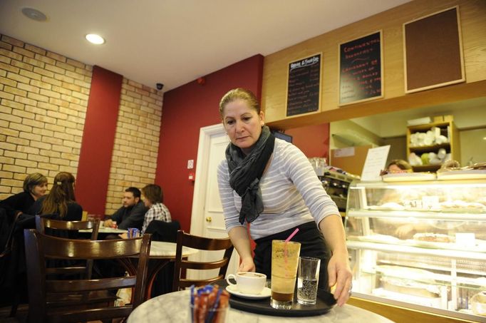 Katarina Germanou works as a waitress in the Byzantium cafe on Moscow road in west london