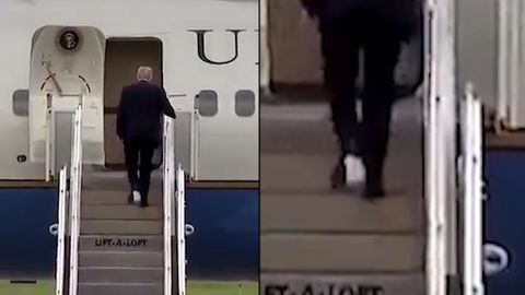 Co to má na botě? Trumpův nástup do Air Force One baví internet