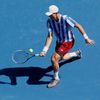 Tomas Berdych of the Czech Republic hits a return to Damir Dzumhur of Bosnia and Herzegovina during their men's singles match at the Australian Open 2014 tennis tournament in Melbourne
