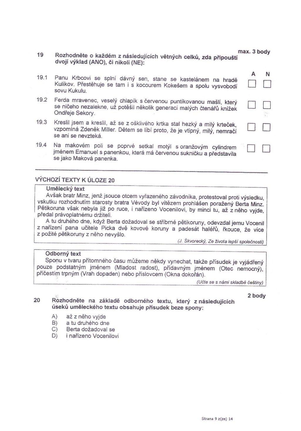 Zadání státních maturit z českého jazyka