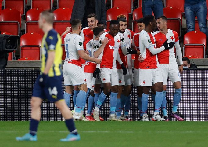 Slávisté slaví první gól v odvetě 2. kola EKL Slavia - Fenerbahce