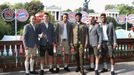 FC Bayern Munich's Rafinha, Rodriguez, Tolisso, Alaba, Ribery and Coman pose during their visit at the Oktoberfest in Munich