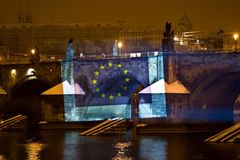 Greenpeace screen EU flag on Prague Castle