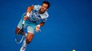 Tomáš Berdych při vítězném čtvrtfinále Australian Open s Rafaelem Nadalem.