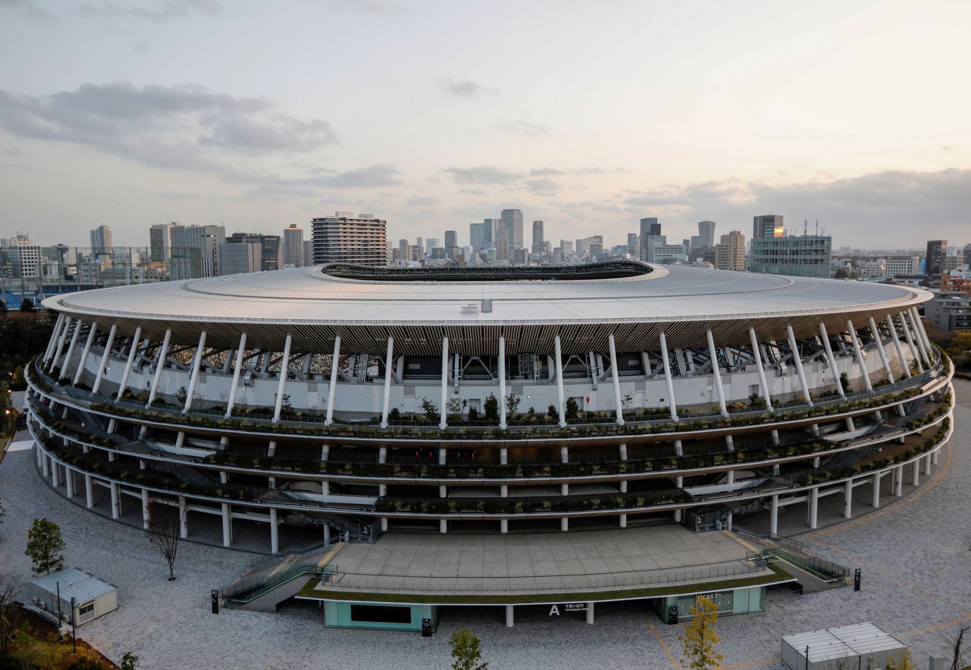 The National Stadium is pictured in Tokyo