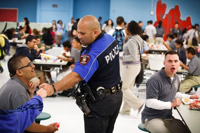 March 20, 2013 - Houston, Texas USA: Principal Bertie Simmons, 79, took over Furr High School with a reputation for violence and illegal activity and turned it into a functional school. It has seen a 60 percent reduction in ticket writing by police officers. Officers of the Houston school district police force are currently stationed at Furr High School and have built ties with students and greatly reduced criminal citations and arrests.