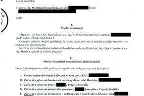 Smlouva o majetkovém vyrovnání manželů Kocourkových