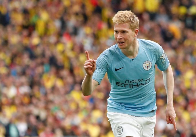 Soccer Football - FA Cup Final - Manchester City v Watford - Wembley Stadium, London, Britain - May 18, 2019  Manchester City's Kevin De Bruyne celebrates scoring their t