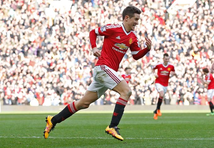 Manchester United's Ander Herrera celebrates scoring their third goal