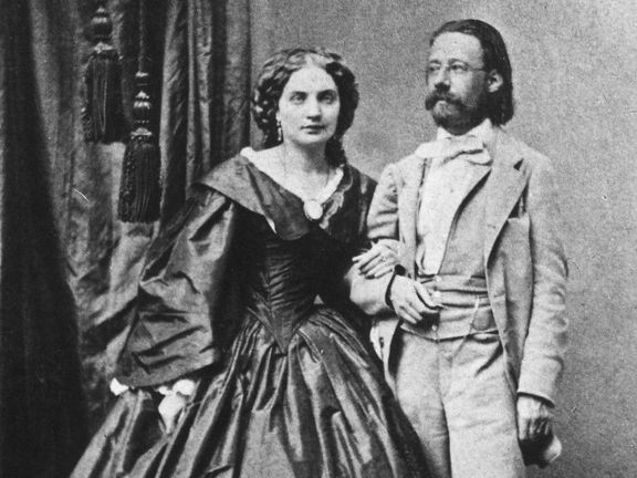 Bedřich Smetana se svou druhou ženou Bettinou Smetanovou okolo roku 1860.