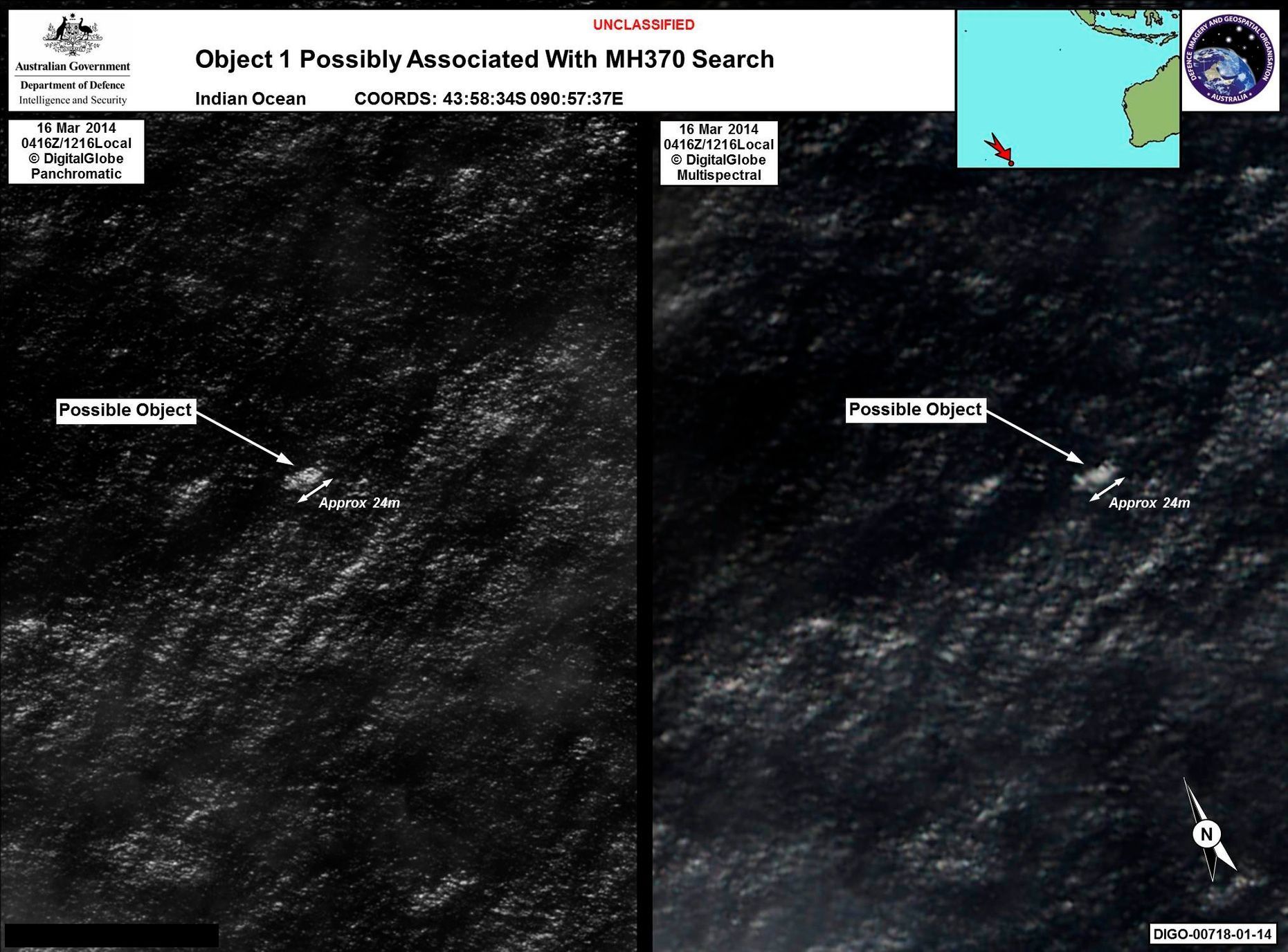 Satelitní snímky čehosi, co by mohly být trosky zmizelého Boeingu.