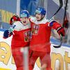 David Kämpf a Martin Nečas slaví gól v semifinále Česko - Švédsko