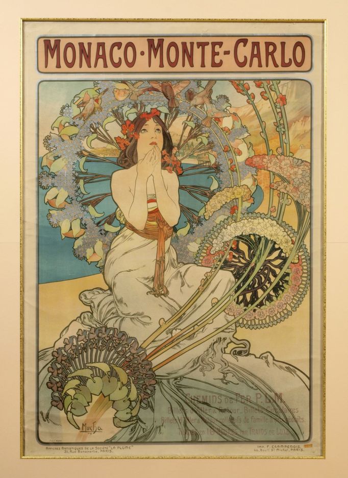 Alfons Mucha: Monaco Monte-Carlo. F. Champenois, Paříž, Francie, 1897, barevná litografie.