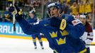 Sweden's Loui Eriksson (R) celebrates his goal against Latvia during their Ice Hockey World Championship game at the O2 arena in Prague, Czech Republic May 4, 2015. REUTE