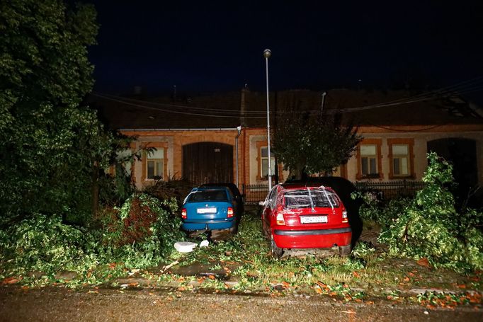 Obec Hrušky na Břeclavsku v noci ze čtvrtka na pátek.