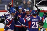 Radost slovenských hokejistů v utkání s Běloruskem