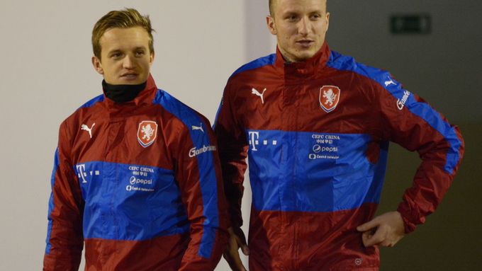 Čeští fotbalisté při tréninku před zápasem s Norskem.