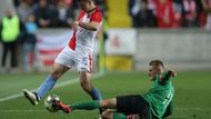 Ondřej Kúdela a Petr Janota slaví v zápase 13. kola FL Slavia - Příbram