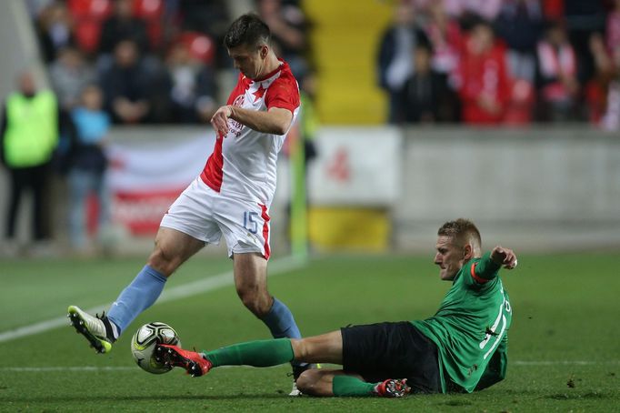 Ondřej Kúdela a Petr Janota slaví v zápase 13. kola FL Slavia - Příbram