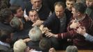 Ukrainan deputies fight during a session of parliament in Kiev February 21, 2014. Fighting broke out between deputies in Ukraine's parliament on Friday when the speaker d