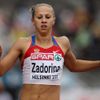 Ruska Ksenia Zadorinaová finišuje v běhu na 400 metrů na Mistrovství Evropy 2012 v Helsinkách.
