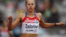 Ruska Ksenia Zadorinaová finišuje v běhu na 400 metrů na Mistrovství Evropy 2012 v Helsinkách.