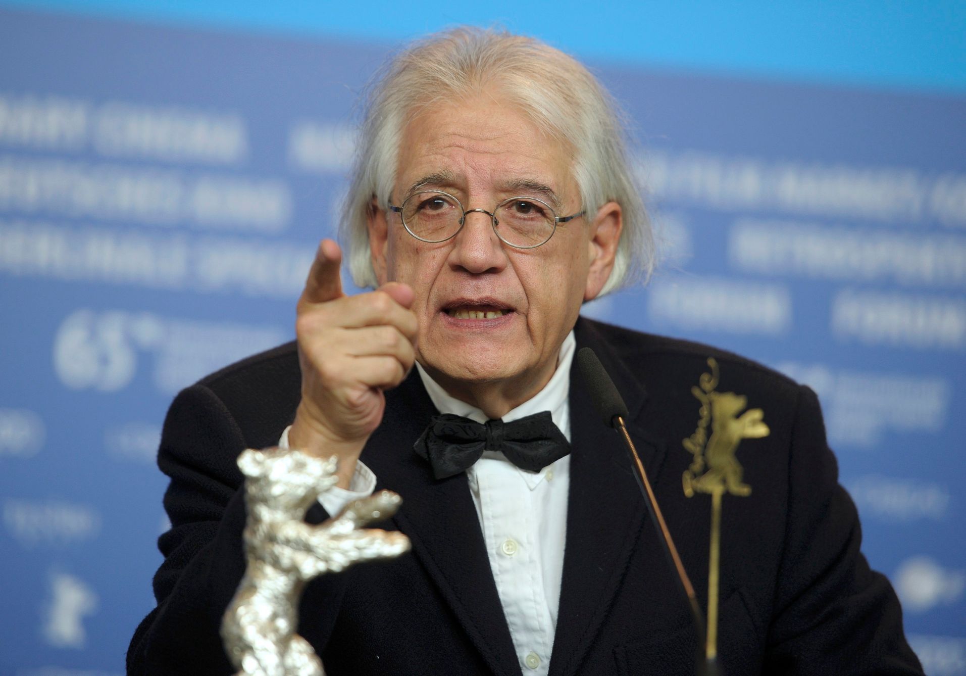 Director Guzman addresses news conference after awards ceremony of 65th Berlinale International Film Festival in Berlin