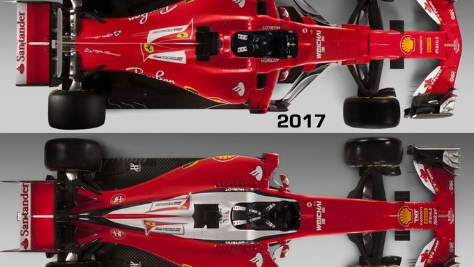 Nové Ferrari je v důsledku změněných aerodynamických pravidel podsaditější a nižší než loňský model.