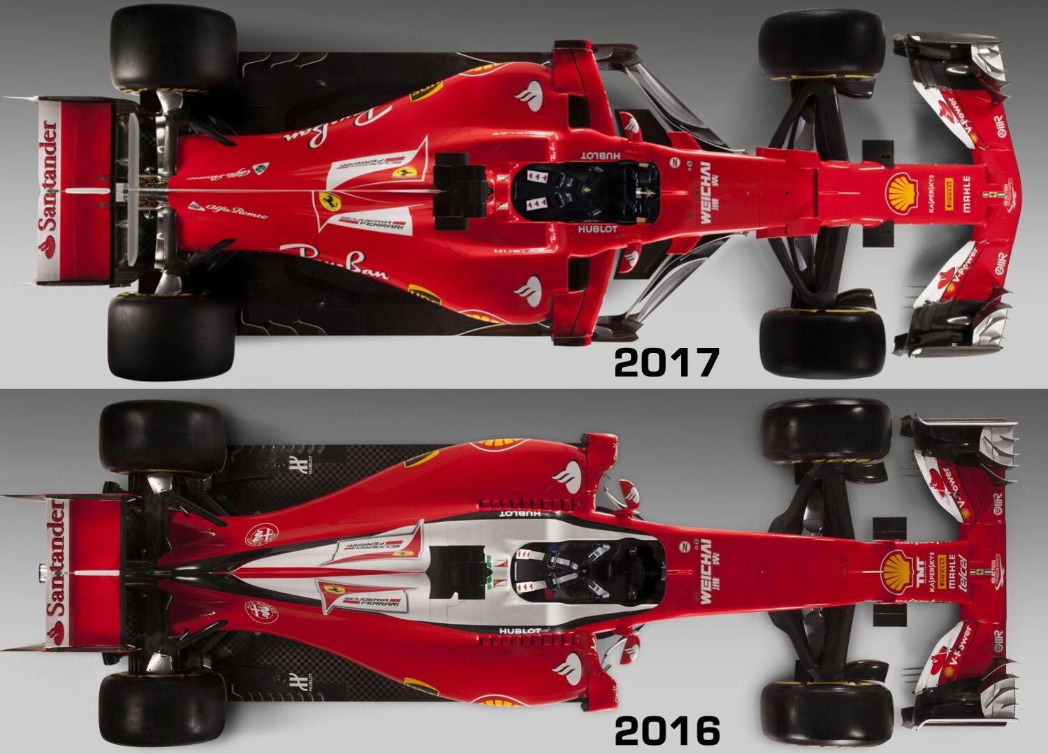 F1: Ferrari SF70H (2017) vs. SF16-H (2016)