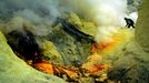 Sulfur Miners Of Ijen Crater Indonesia BANYUWANGI, INDONESIA - UNDATED: A miner digs sulfur at a mine in the crater of Ijen, Banyuwangi, Indonesia. Sulphur miners at the