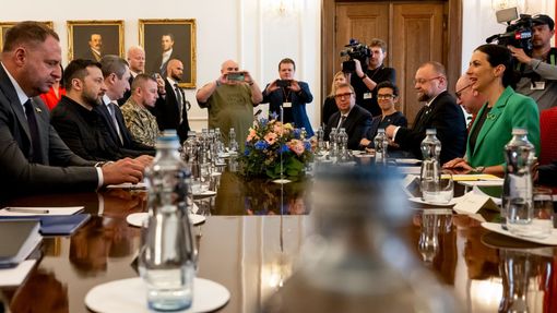 Předsedkyně Poslanecké sněmovny Markéta Pekarová Adamová přijala ukrajinského prezidenta Volodymyra Zelenského, 5. května 2025, Praha.