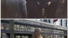 A combination photo shows then U.S. President John F. Kennedy (bottom, R) shaking hands after attending Mass at St. Francis Xavier Chapel in Boston, Massachusetts on October 20, 1963 and pedestrians walking past a storefront in the same spot on Newbury Street in Boston on November 10, 2013.