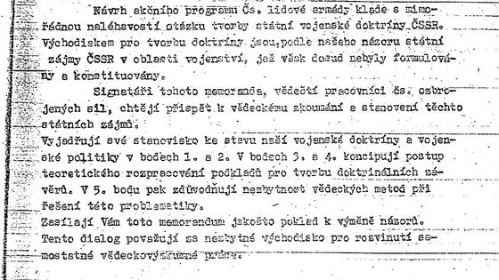 Memorandum z května 1968 o zájmech ČSSR v oblasti vojenství