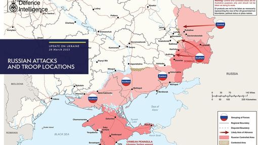 Aktuální situace na východě Ukrajiny na mapě britského ministerstva obrany.