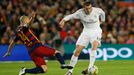 Barcelona's Javier Mascherano in action with Real Madrid's Gareth Bale