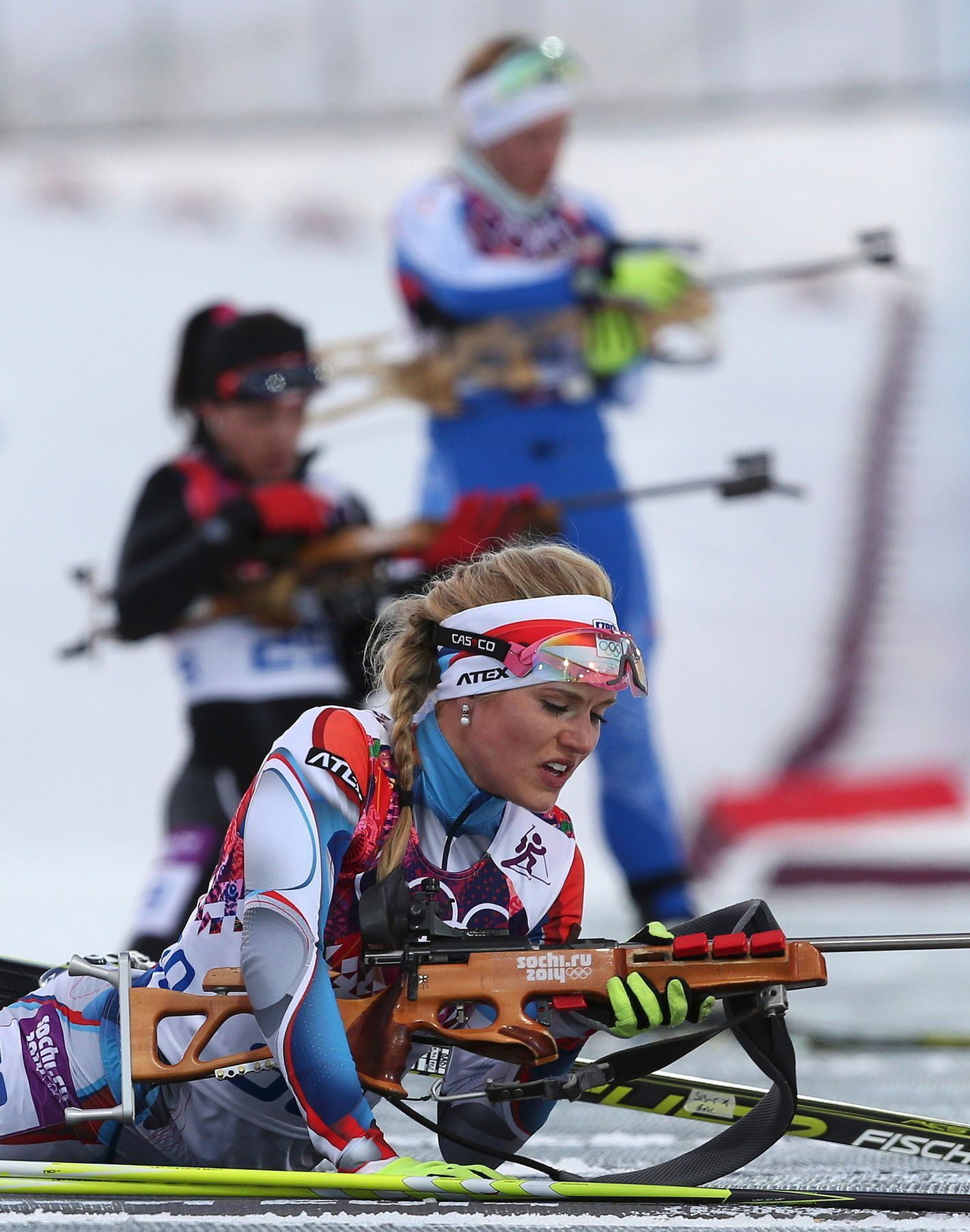 Czech Republic's Soukalova prepares to shoot during the women's biathlon 15km individual event at the Sochi 2014 Winter Olympic Games in Rosa Khutor