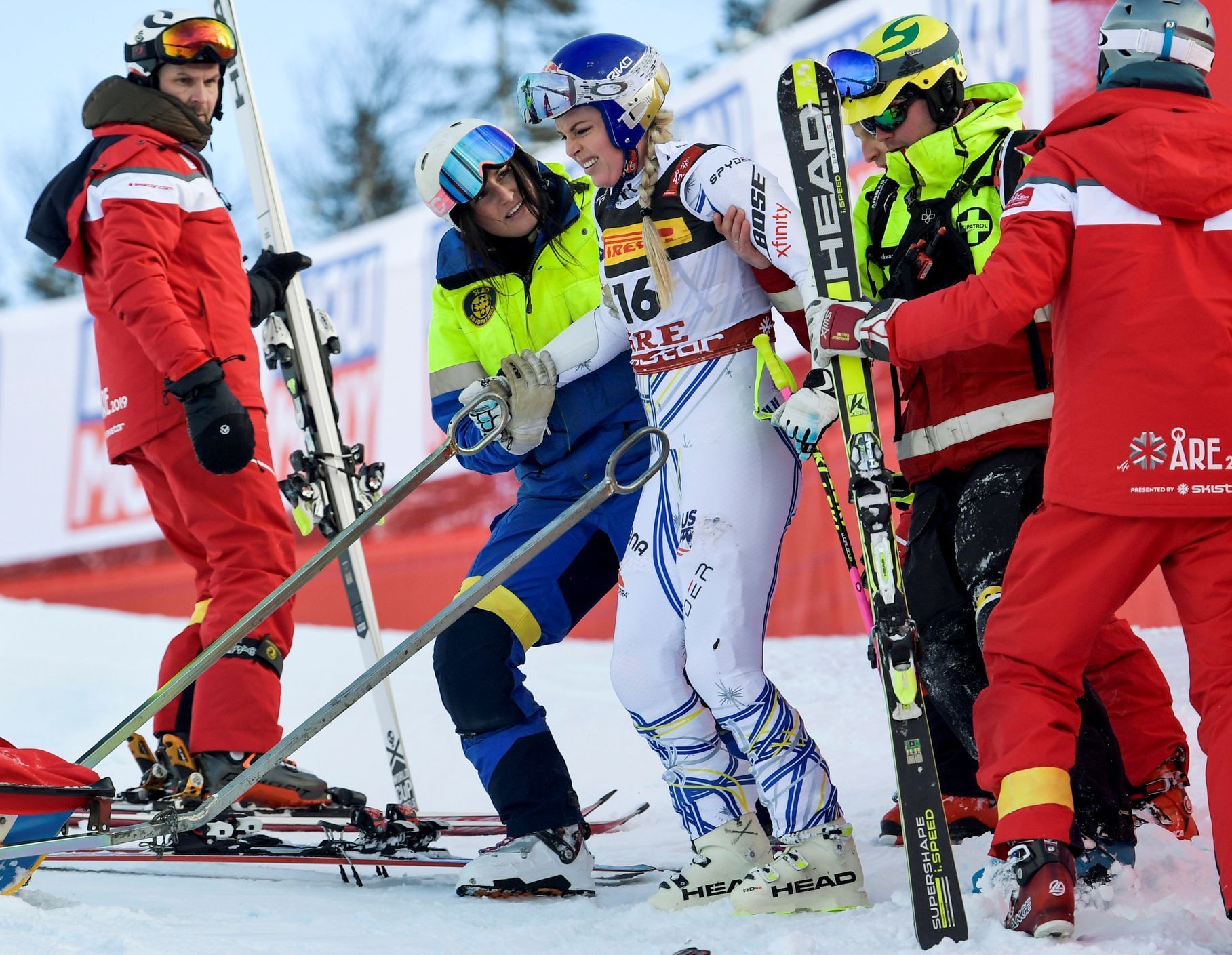 sjezdové lyžování, MS 2019 v Aare, Lindsey Vonnová po pádu v super-G