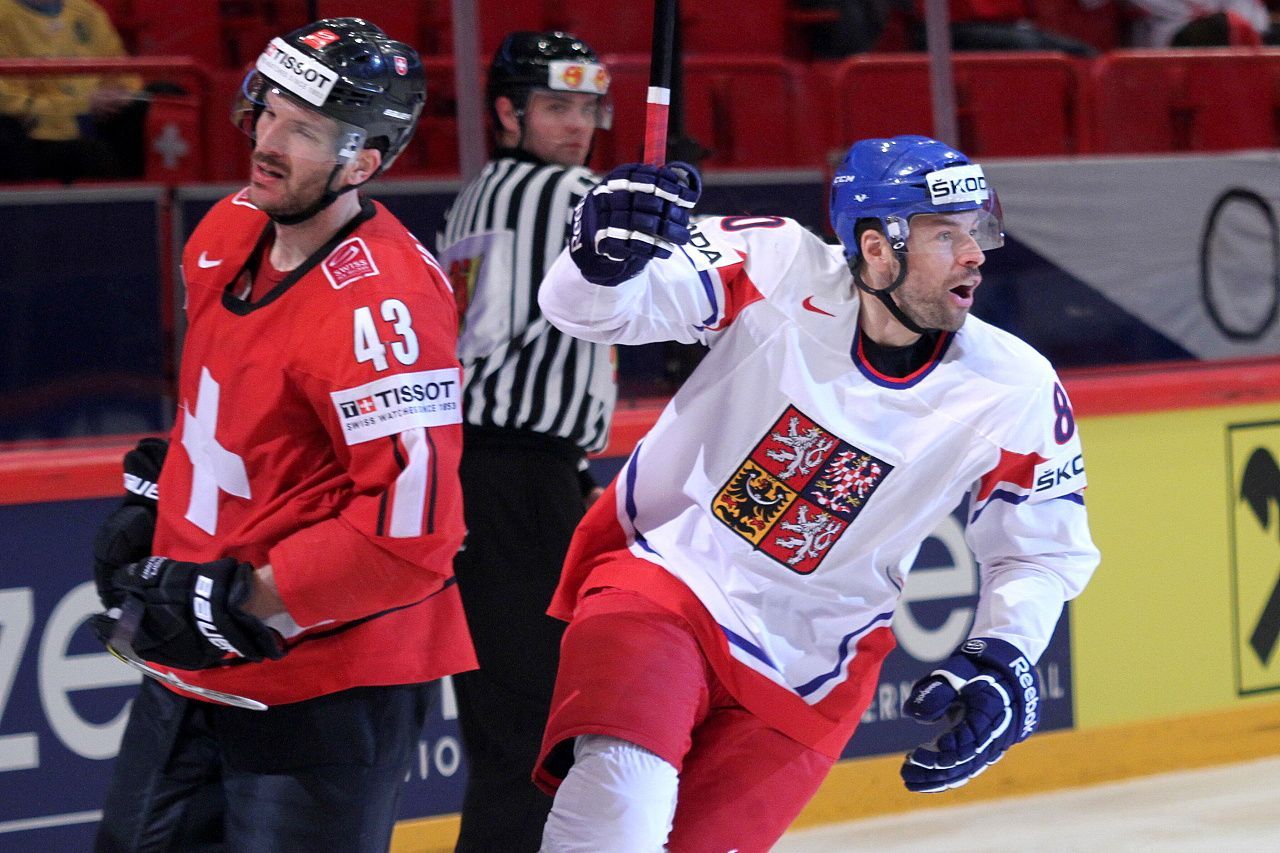 Hokej, MS 2013, Česko - Švýcarsko: Zdeněk Kutlák slaví gól na 1:2
