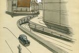 Třicátá léta přinesla koncept tramvajové rychlodráhy. V centru města měly vozy projíždět tunely. Na obrázku zajíždí tramvaj do podzemí v blízkosti Maiselovy synagogy na Starém městě.
