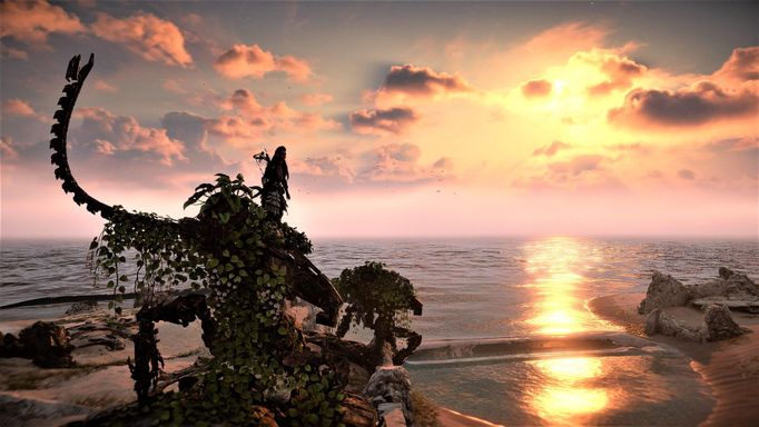 Snímek z DLC Burning Shores ze hry Horizon: Forbidden West.
