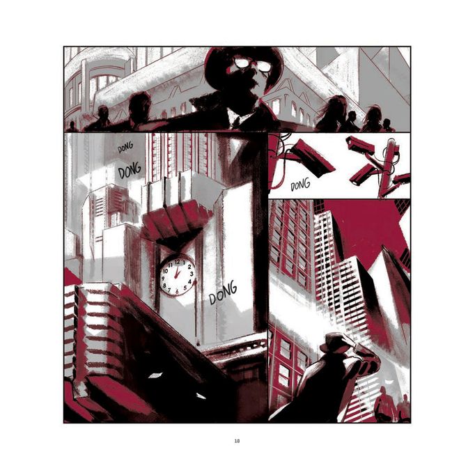Ukázky z komiksové adaptace Orwellova románu 1984, kterou vytvořil francouzský kreslíř Xavier Coste.