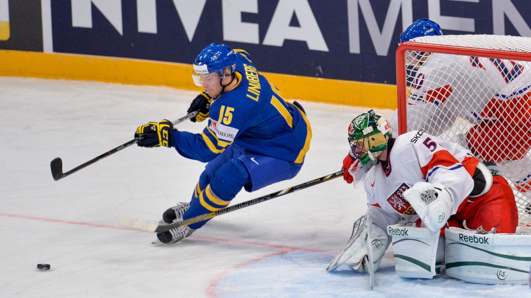 MS v hokeji 2013, Česko - Švédsko: Alexander Salák - Oscar Lindberg