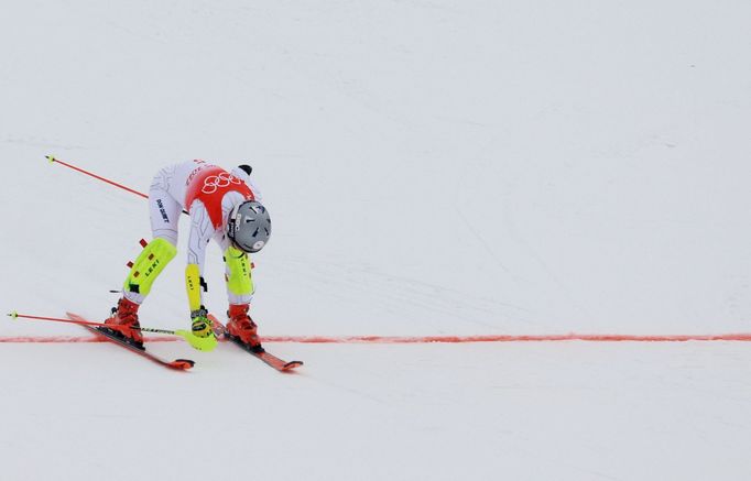 Ester Ledecká v cíli kombinačního slalomu na ZOH 2022 v Pekingu