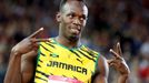 Bolt of Jamaica gestures before competing in a heat of the men's 4x100m relay at the 2014 Commonwealth Games in Glasgow