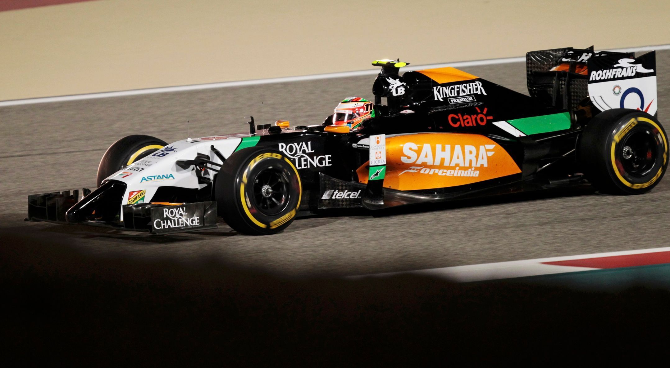 Force India Formula One driver Sergio Perez of Mexico drives during the Bahrain F1 Grand Prix at the Bahrain International Circuit (BIC) in Sakhir