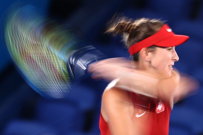 Belinda Bencicová ve finále OH 2020 proti Markétě Vondroušové